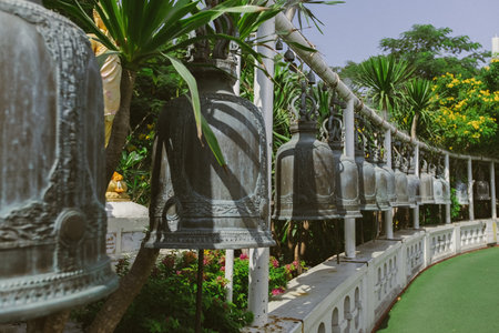 Temple bells Buddhist bells in Wat Saket (Golden Mount temple) in Bangkok, Thailand