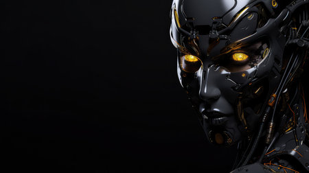 Human looking robot cyborg face dark backgroundの素材