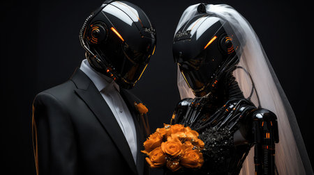 Couple of cyborgs dating wedding couple of human looking robotsの素材