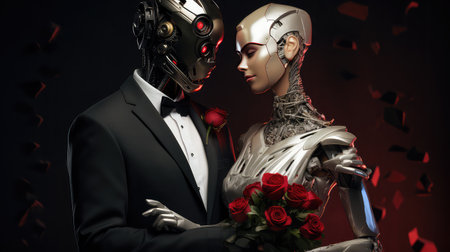 Couple of cyborgs dating wedding couple of human looking robotsの素材