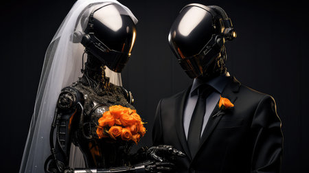 Couple of cyborgs dating wedding couple of human looking robotsの素材