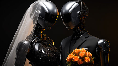Couple of cyborgs dating wedding couple of human looking robotsの素材