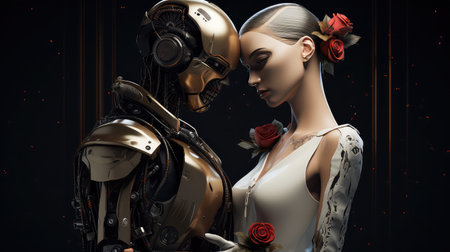 Couple of cyborgs dating wedding couple of human looking robotsの素材