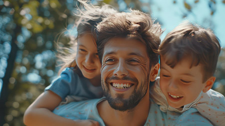 Dad playing with kinds happy father's dayの素材