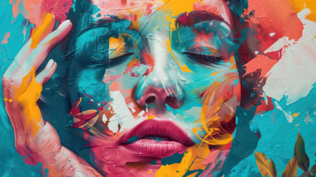 Woman face painted art concept colorful portraitの素材