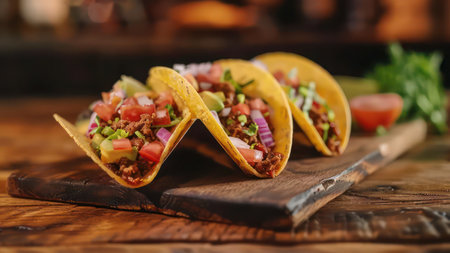 Tacos on the table mexican foos restaurant copy space banner mockupの素材