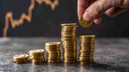 Bitcoin growth golden coins chart crypto marketの素材