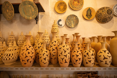 Variety of pottery products in the pottery shop in Manama Bahrainの写真素材