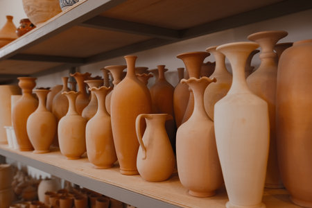 Variety of pottery products in the pottery shop in Manama Bahrainの写真素材