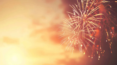 Bright and colorful fireworks background with copy spaceの素材