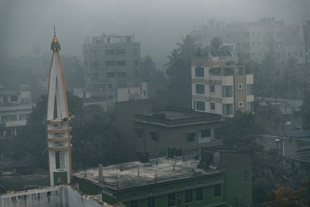 Early misty morning aerial city view in Rajshahi Bangladesh