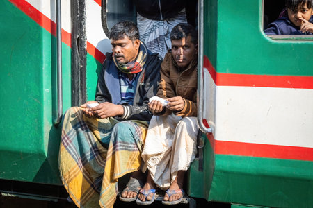 Bangladeshi people in a train journey Bangladesh railwaysのeditorial素材