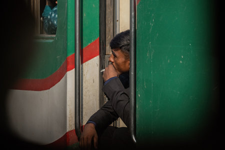 Bangladeshi people in a train journey Bangladesh railwaysのeditorial素材