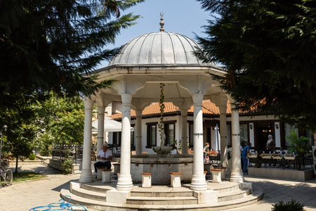Gazebo in the yard of the Sultan Mehmet II Al-Fatih Mosque in Pristina Kosovoのeditorial素材