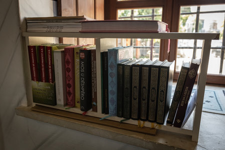 Koran and holy muslim books on the shelf in the mosque Kosovo