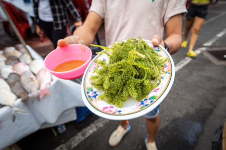 Seaweed salade on the plate on the market in Kota Kinabalu Borneo Malaysiaの写真素材