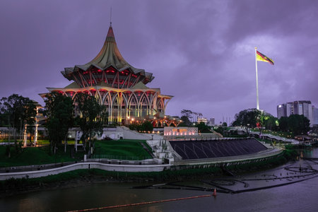 Sarawak Legislative Assembly New Building view at the bank of Sarawak river Kuching Malaysiaのeditorial素材
