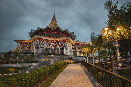 Sarawak Legislative Assembly New Building view at the bank of Sarawak river Kuching Malaysiaのeditorial素材