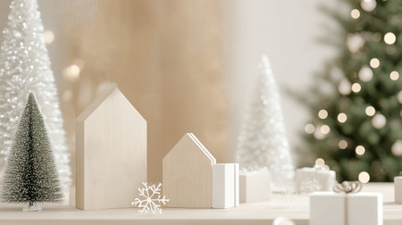 Minimalistic winter sales mockup with a subtle Christmas atmosphere emphasizing seasonal sales with modern design including simple festive Christmas and New year elementsの素材