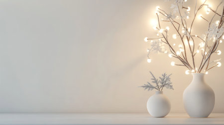 Minimalistic winter sales mockup with a subtle Christmas atmosphere emphasizing seasonal sales with modern design including simple festive Christmas and New year elementsの素材