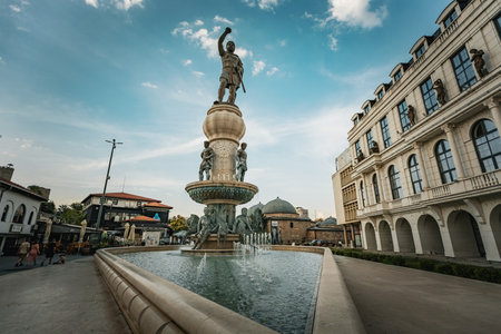 Giant Statue of Philip of Macedon in the lod town of Skopje, North Macedoniaのeditorial素材