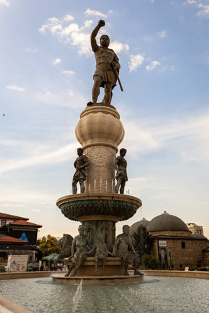 Giant Statue of Philip of Macedon in the lod town of Skopje, North Macedoniaのeditorial素材