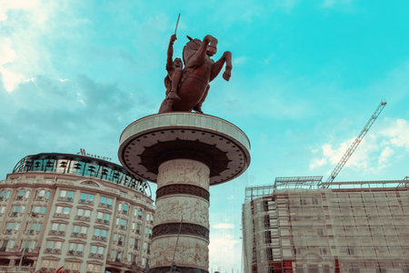 Monument Warrior on a horse Alexander the Great statue in the center of Skopje North Macedoniaの写真素材