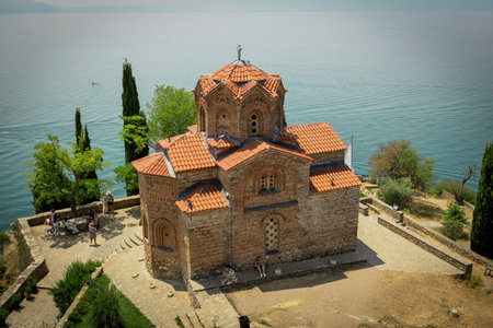 Church of St. John at Kaneo on the cliff in Ohrid North Macedoniaの写真素材
