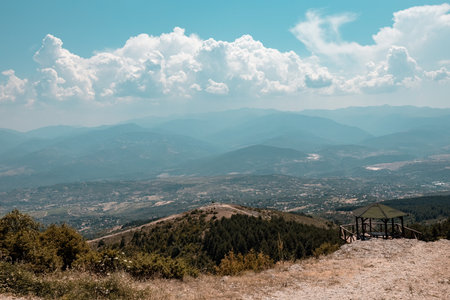 Aerial view of the mountains from the Millenium cross hill in Skopje North Macedoniaの写真素材