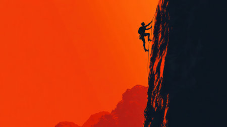 Silhouette of the climber in the mountains banner for climbind or touristic gear advertisementの素材