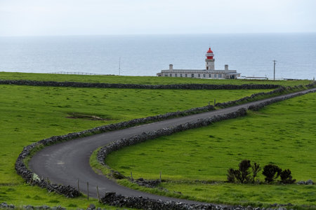 Lighthouse at Flores island Azores Portugalの写真素材