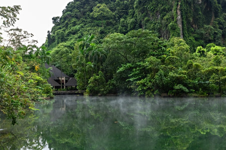 Natural Hot Springs pool in the jungle Perak province Malaysiaの写真素材