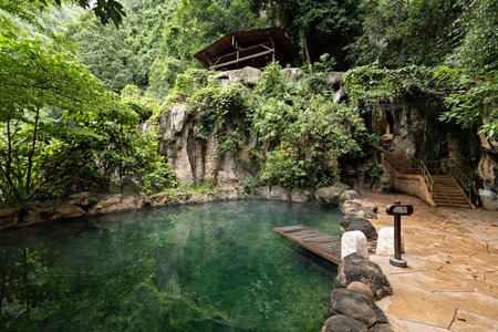 Natural Hot Springs pool in the jungle Perak province Malaysiaの写真素材