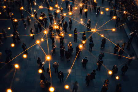 Orange and black colors picture people crowd and network connectionの素材