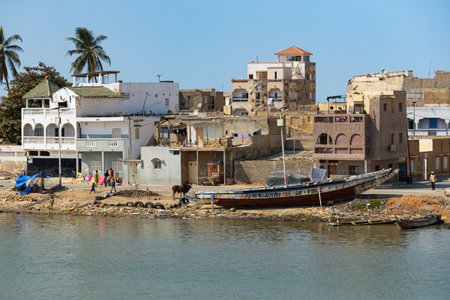 Old town St. Louis UNESCO Heritage site in Senegalのeditorial素材
