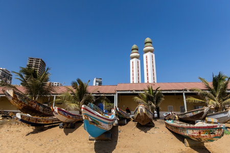 Fishing boats on the beach of Dakar Senegalのeditorial素材