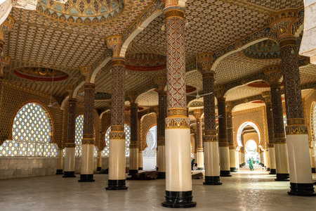 Internal yard with pillars and beautiful mosaic in the Touba Mosque Senegalのeditorial素材