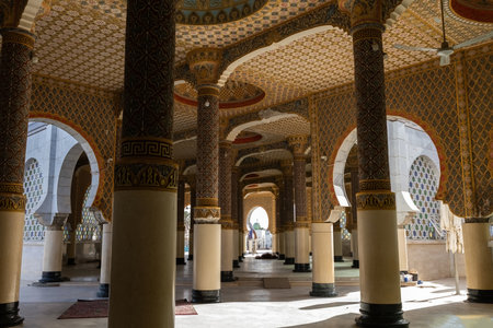 Internal yard with pillars and beautiful mosaic in the Touba Mosque Senegalのeditorial素材