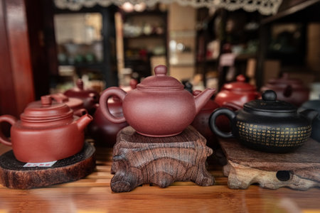 Tea set, chinese tea utensils in the shop window in Seoul South Koreaの写真素材