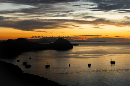 Breathtaking sunset over the harborの写真素材