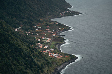 Picturesque coastline cliffs in Azores islands Pico island Portugalの写真素材