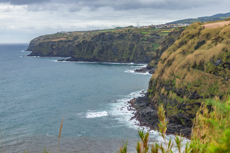 Breathtaking cliff and ocean view at Sao Miguel island Azores Portugal