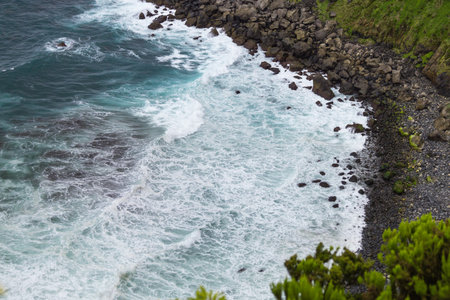 Breathtaking cliff and ocean view at San Miguel island Azores Portugalの写真素材