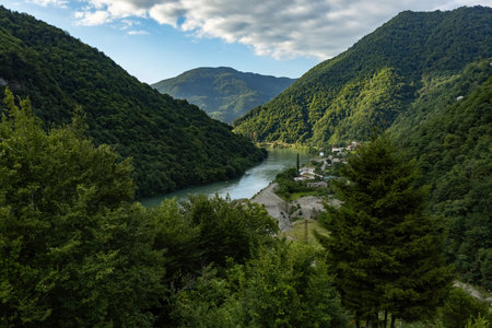River and forest view, beautiful nature of Georgia Adjaria region