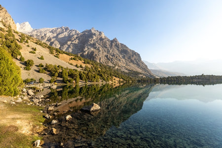 Beautiful view of Alauddin Lake in Fann mountains Tajikistanの写真素材