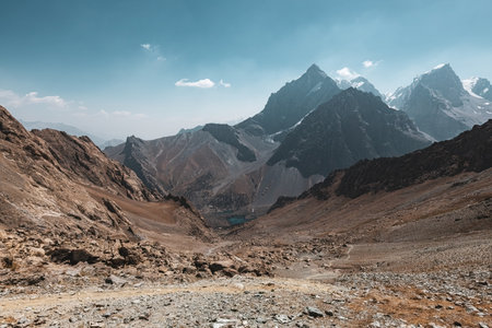 Breathtaking view from Alauddin  mountain pass in Fann mountains Tajikistanの写真素材