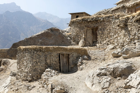 View of the mountain village (kishlak) in the Fann mountains in Pamir Alay range in Tajikistanの写真素材