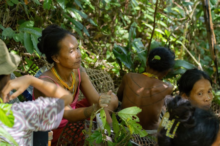 Mentawai women in the jungle at Siberut island West Sumatra Indonesia