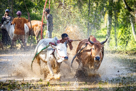 Pacu jawi traditional cow racing competition in West Sumatra, Indonesia
