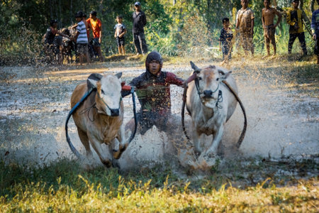 Pacu jawi traditional cow racing competition in West Sumatra, Indonesia